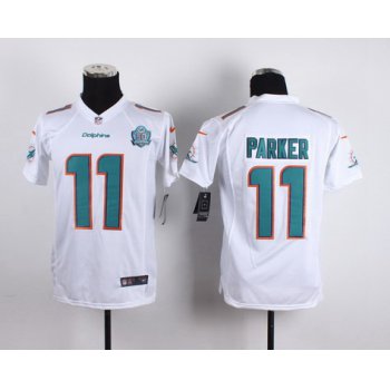 Youth Miami Dolphins #11 DeVante Parker White Road 2015 NFL 50th Patch Nike Game Jersey