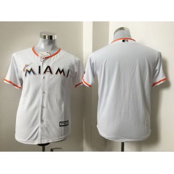 Youth Miami Marlins Blank White Home Stitched MLB Majestic Cool Base Jersey