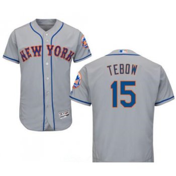 Youth New York Mets #15 Tim Tebow Gray Road Stitched MLB Majestic Cool Base Jersey