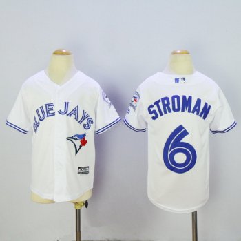 Youth Toronto Blue Jays #6 Marcus Stroman White 40th Anniversary Patch Stitched MLB Majestic Cool Base Jersey