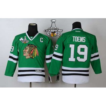 Chicago Blackhawks #19 Janathan Toews Green Kids JerseyW /2015 Stanley Cup Champion Patch