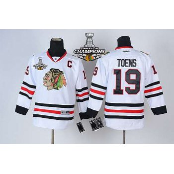 Chicago Blackhawks #19 Janathan Toews White Kids Jersey W/2015 Stanley Cup Champion Patch