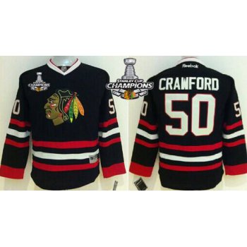 Chicago Blackhawks #50 Corey Crawford Black Kids Jersey W/2015 Stanley Cup Champion Patch