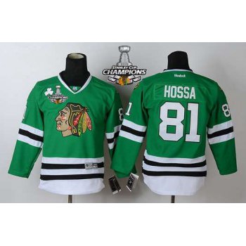 Chicago Blackhawks #81 Marian Hossa Green Kids Jersey W/2015 Stanley Cup Champion Patch