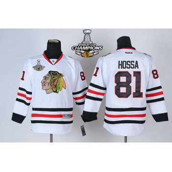 Chicago Blackhawks #81 Marian Hossa White Kids Jersey W/2015 Stanley Cup Champion Patch