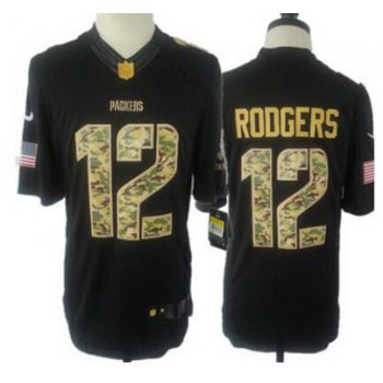 Youth Green Bay Packers #12 Aaron Rodgers Nike Salute To Service Black Limited Jersey