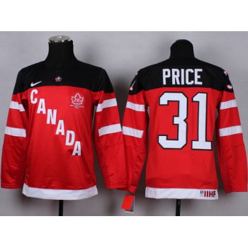 2014/15 Team Canada #31 Carey Price Red 100TH Kids Jersey