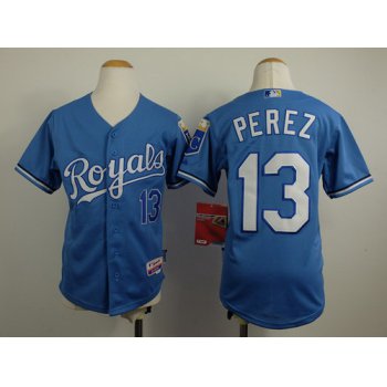 Kansas City Royals #13 Salvador Perez Light Blue Kids Jersey