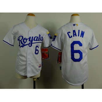 Kansas City Royals #6 Lorenzo Cain White Kids Jersey