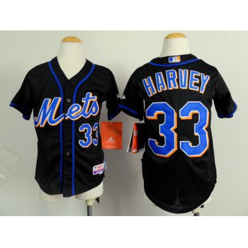 New York Mets #33 Matt Harvey Black Kids Jersey