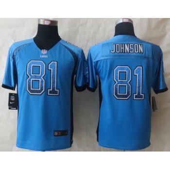 Nike Detroit Lions #81 Calvin Johnson Drift Fashion Blue Kids Jersey