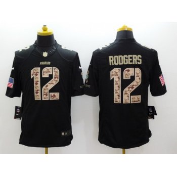 Nike Green Bay Packers #12 Aaron Rodgers Salute to Service Black Limited Kids Jersey