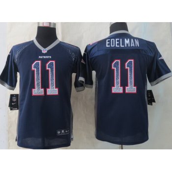 Nike New England Patriots #11 Julian Edelman Drift Fashion Blue Kids Jersey