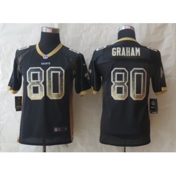 Nike New Orleans Saints #80 Jimmy Graham Drift Fashion Black Kids Jersey