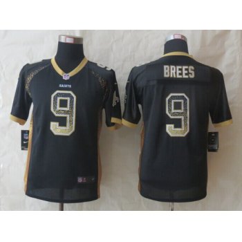 Nike New Orleans Saints #9 Drew Brees Drift Fashion Black Kids Jersey