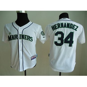 Seattle Mariners #34 Felix Hernandez White Kids Jersey