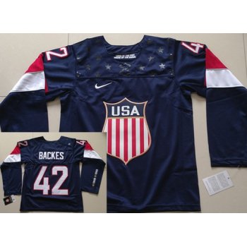 2014 Olympics USA #42 David Backes Navy Blue Kids Jersey