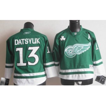 Detroit Red Wings #13 Pavel Datsyuk St. Patrick's Day Green Kids Jersey