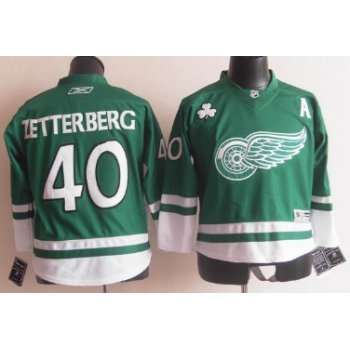 Detroit Red Wings #40 Henrik Zetterberg St. Patrick's Day Green Kids Jersey