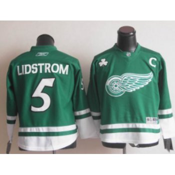 Detroit Red Wings #5 Nicklas Lidstrom St. Patrick's Day Green Kids Jersey