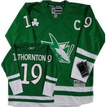 San Jose Sharks #19 Joe Thornton St. Patrick's Day Green Kids Jersey