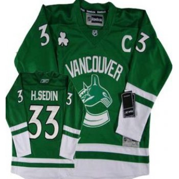 Vancouver Canucks #33 Henrik Sedin St. Patrick's Day Green Kids Jersey