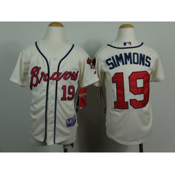 Atlanta Braves #19 Andrelton Simmons Cream Kids Jersey