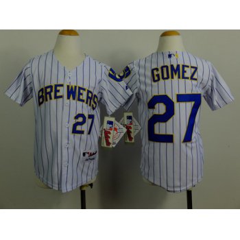 Milwaukee Brewers #27 Carlos Gomez White Pinstripe Kids Jersey