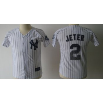 New York Yankees #2 Derek Jeter White 3000 Hits Patch Kids Jersey