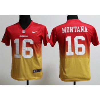 Nike San Francisco 49ers #16 Joe Montana Red/Gold Fadeaway Kids Jersey