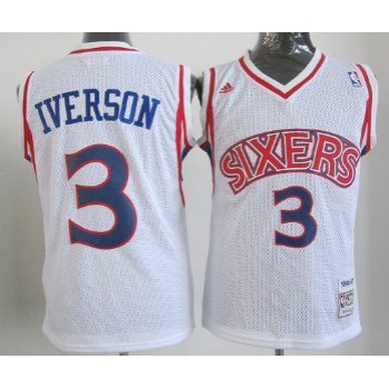 Philadelphia Sixers #3 Allen Iverson White Swingman Throwback Kids Jersey