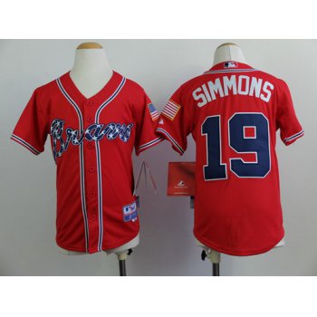 Atlanta Braves #19 Andrelton Simmons 2014 Red Kids Jersey