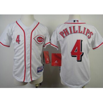 Cincinnati Reds #4 Brandon Phillips White Kids Jersey