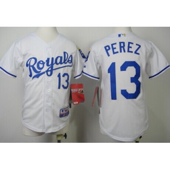 Kansas City Royals #13 Salvador Perez White Kids Jersey