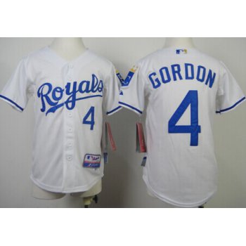 Kansas City Royals #4 Alex Gordon White Kids Jersey