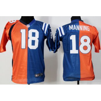 Nike Denver Broncos&Indianapolis Colts #18 Peyton Manning Orange/Blue Two Tone Kids Jersey