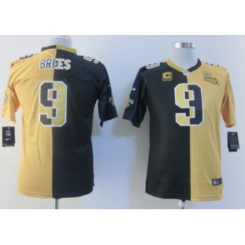 Nike New Orleans Saints #9 Drew Brees Black/Gold Two Tone Kids Jersey