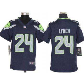 Nike Seattle Seahawks #24 Marshawn Lynch Navy Blue Game Kids Jersey