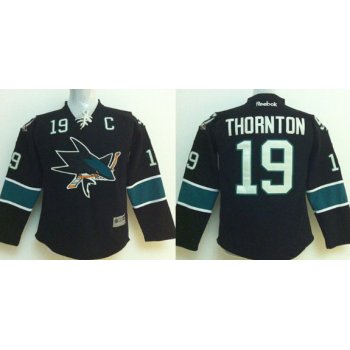 San Jose Sharks #19 Joe Thornton Black Kids Jersey