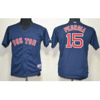 Boston Red Sox #15 Dustin Pedroia Navy Blue Kids Jersey