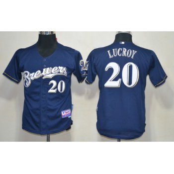 Milwaukee Brewers #20 Jonathan Lucroy Navy Blue Kids Jersey