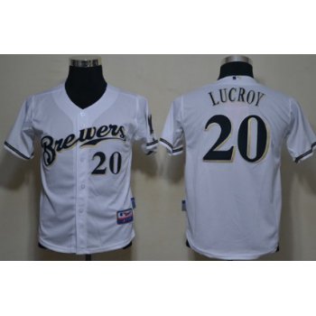 Milwaukee Brewers #20 Jonathan Lucroy White Kids Jersey