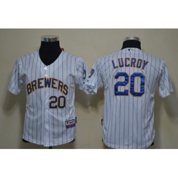 Milwaukee Brewers #20 Jonathan Lucroy White Pinstripe Kids Jersey