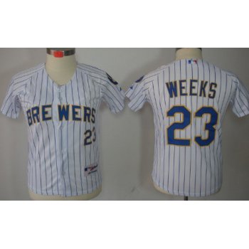 Milwaukee Brewers #23 Rickie Weeks White Pinstripe Kids Jersey