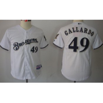 Milwaukee Brewers #49 Yovani Gallardo White Kids Jersey