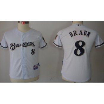 Milwaukee Brewers #8 Ryan Braun White Kids Jersey