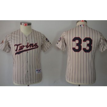 Minnesota Twins #33 Justin Morneau Cream Pinstripe Kids Jersey