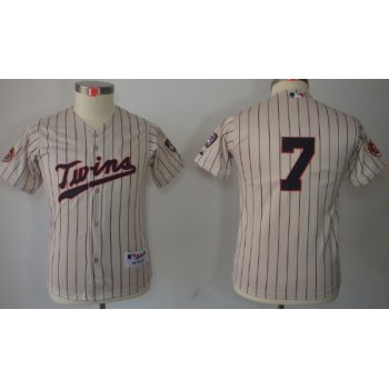 Minnesota Twins #7 Joe Mauer Cream Pinstripe Kids Jersey