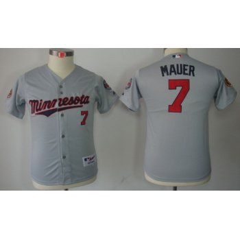 Minnesota Twins #7 Joe Mauer Gray Kids Jersey