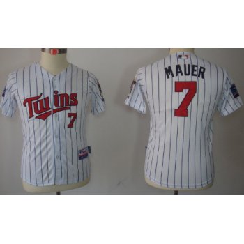 Minnesota Twins #7 Joe Mauer White Pinstripe Kids Jersey